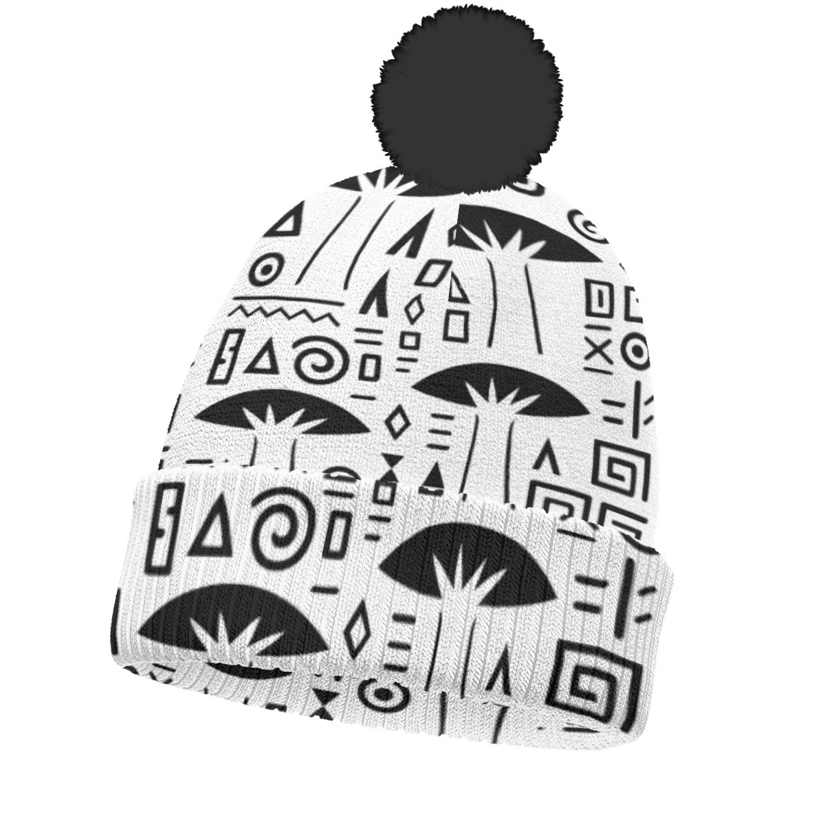 KNITTED POM POM HAT(BLACK) -BOABAB WHITE