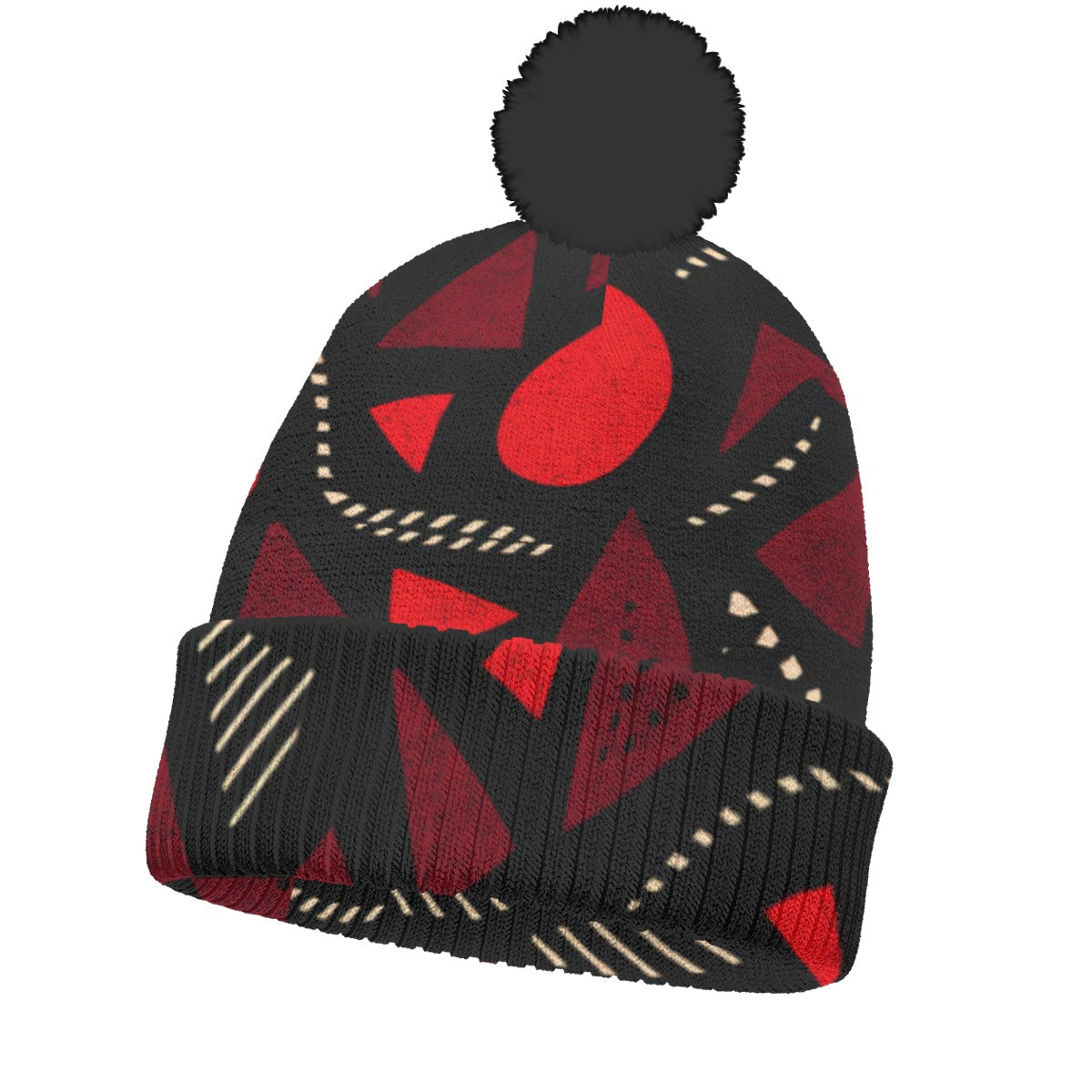 KNITTED POM POM HAT-RED FIRE