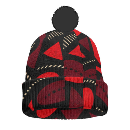 KNITTED POM POM HAT-RED FIRE