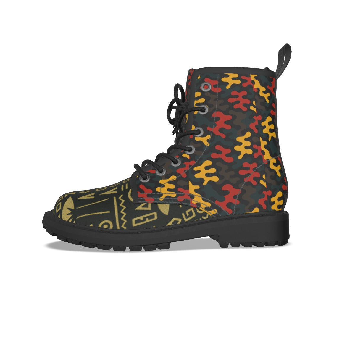 WOMEN'S BLACK BOTTOM MARTIN SHORT BOOT- ANKARA PUZZLE-ARMY