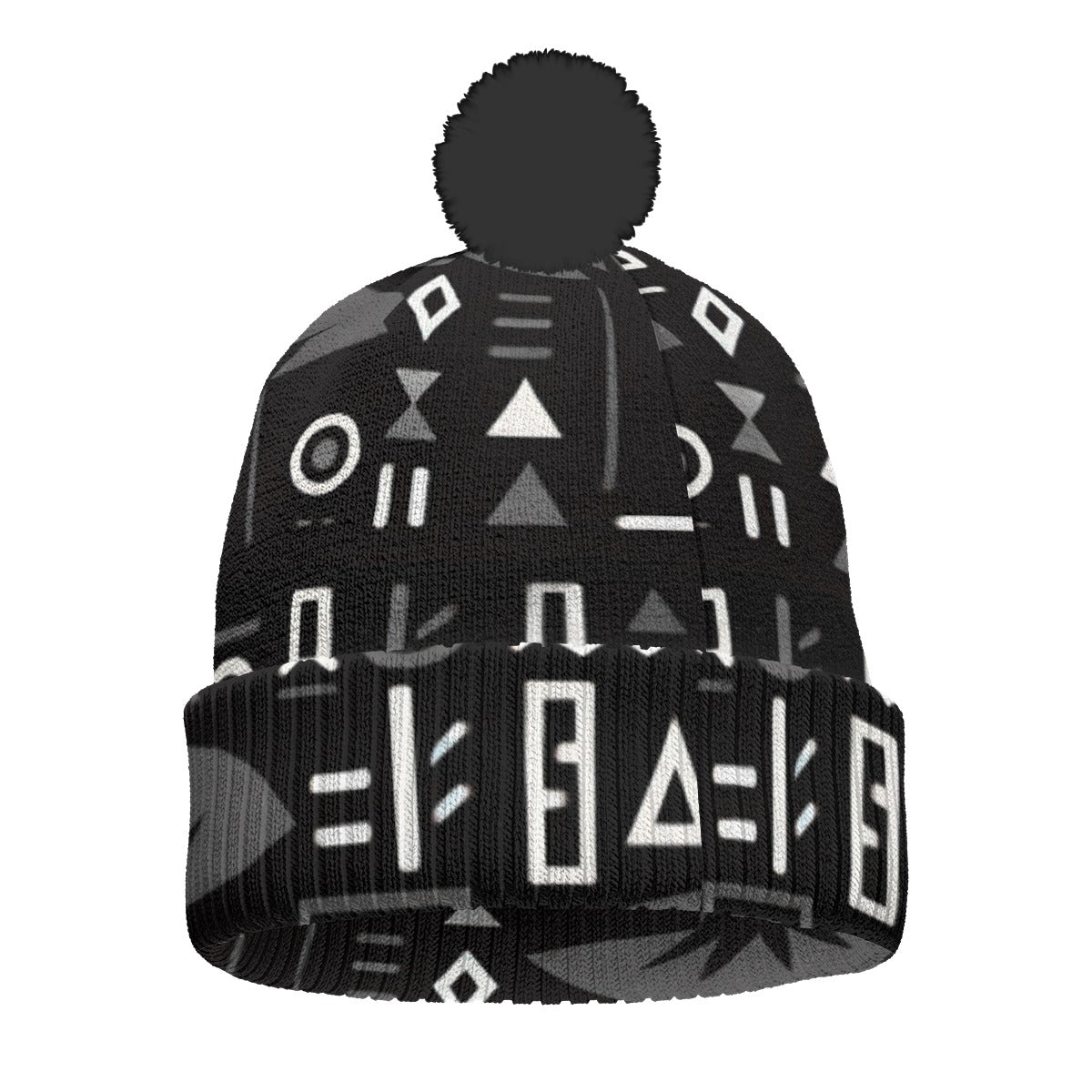 KNITTED POM POM HAT-BOABAB BLACK
