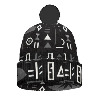 KNITTED POM POM HAT-BOABAB BLACK