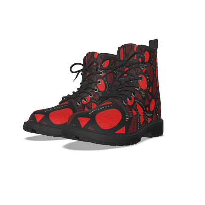 WOMEN'S BLACK BOTTOM MARTIN SHORT BOOTS- RED FIRE