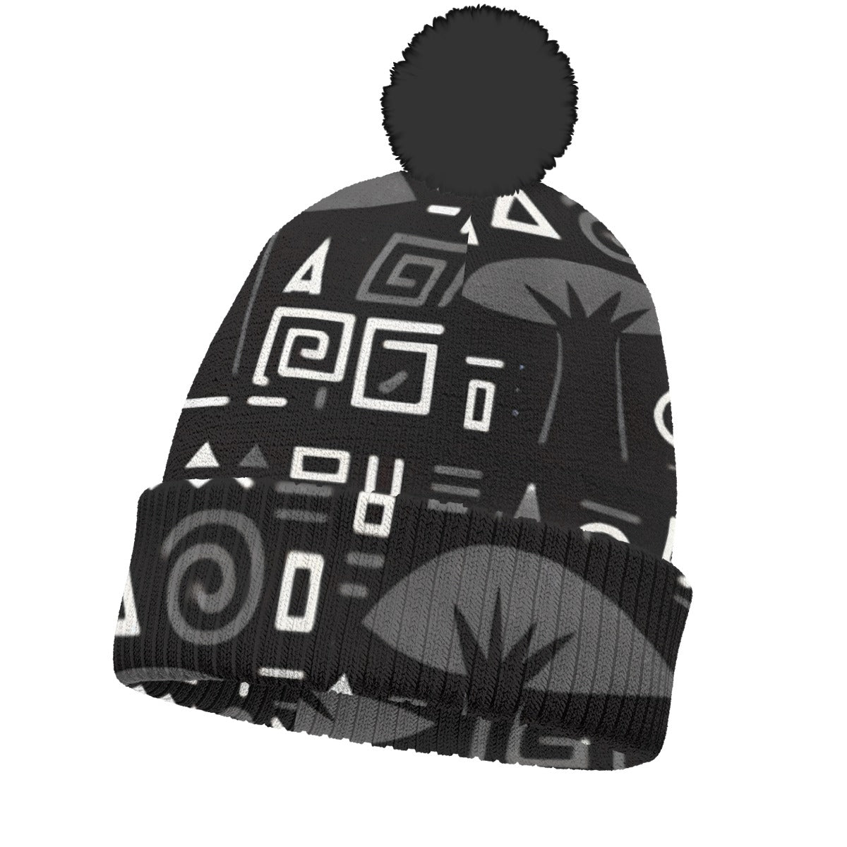KNITTED POM POM HAT-BOABAB BLACK