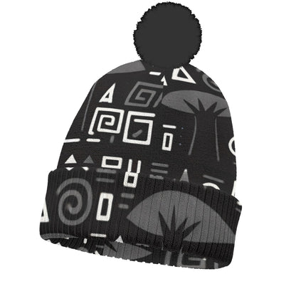 KNITTED POM POM HAT-BOABAB BLACK