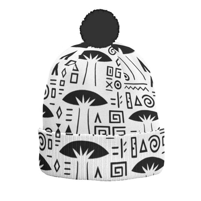 KNITTED POM POM HAT(BLACK) -BOABAB WHITE