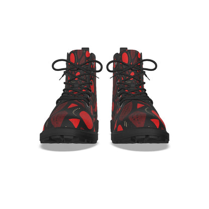 WOMEN'S BLACK BOTTOM MARTIN SHORT BOOTS- RED FIRE