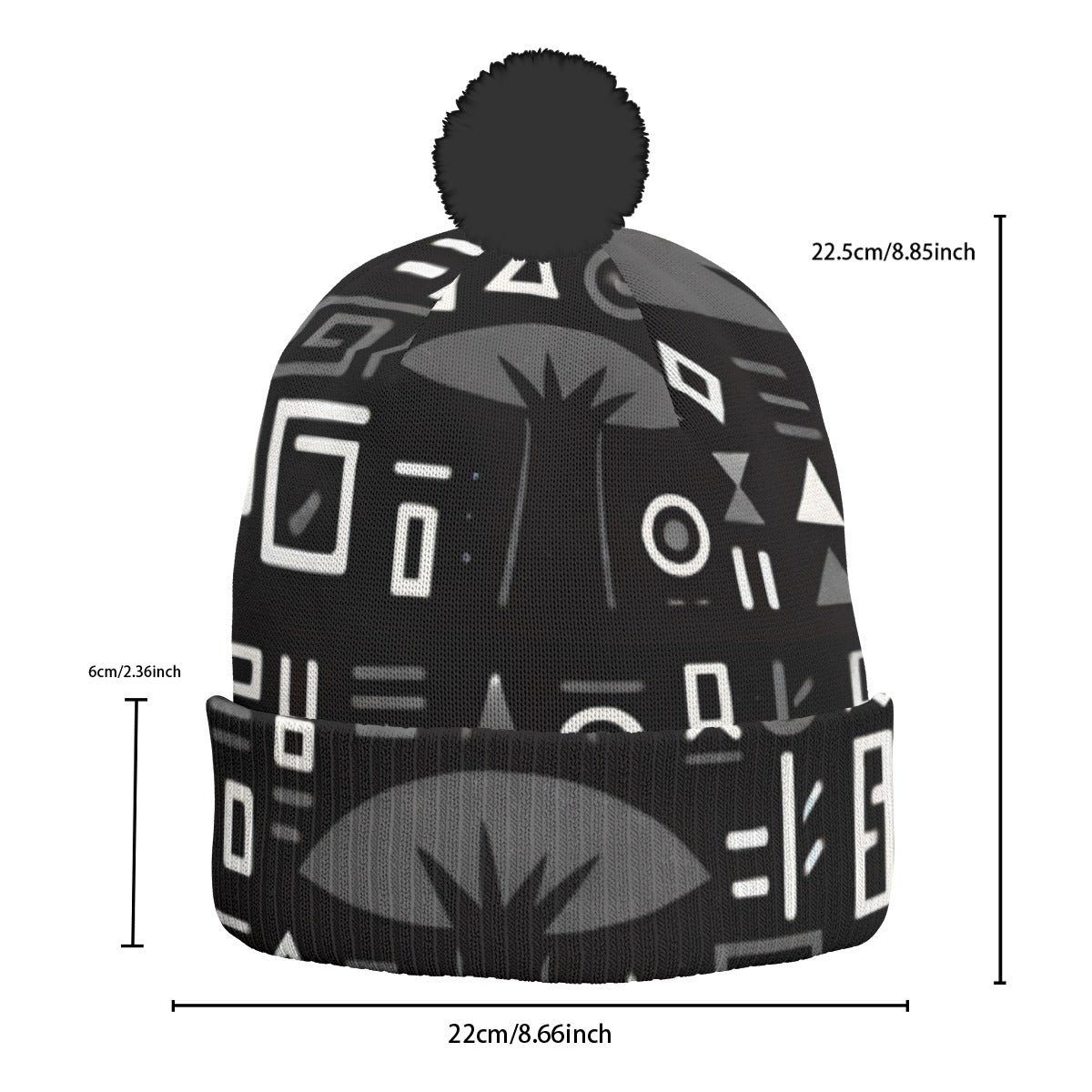 KNITTED POM POM HAT-BOABAB BLACK