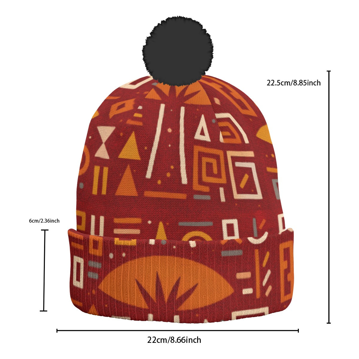 KNITTED POM POM HAT-BRICK