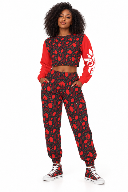 Red Fire Women's Crop Sweatshirt Suit