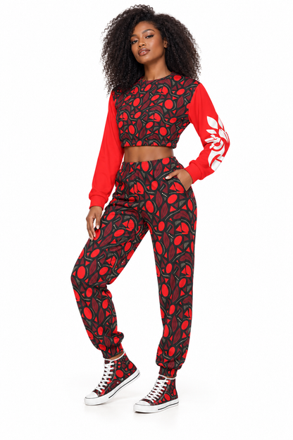 Red Fire Women's Crop Sweatshirt Suit